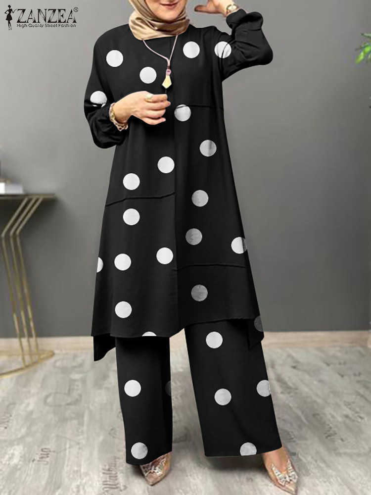 RUKAS Womens Muslim Autumn Vintage Printed Sets Casual Loose Urban Tracksuit Turkey Islamic Clothing Two Piece Sets Outifits
