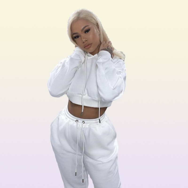 selling Women 2 piece outfits pants sweat suits for ladies crop top hoodie and jogger sets9490927