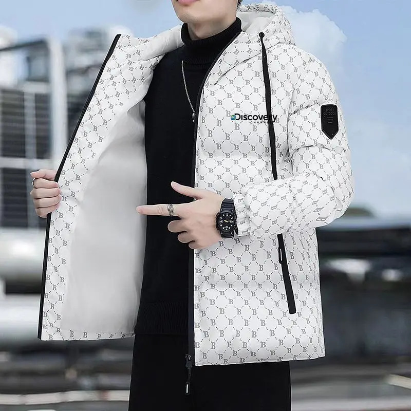 Men's Down Parkas Discovery Channel Korean version Fashion Style Hooded Winter Jacket Male Thick Cottonpadded Coat Couple Loose Parka 231102
