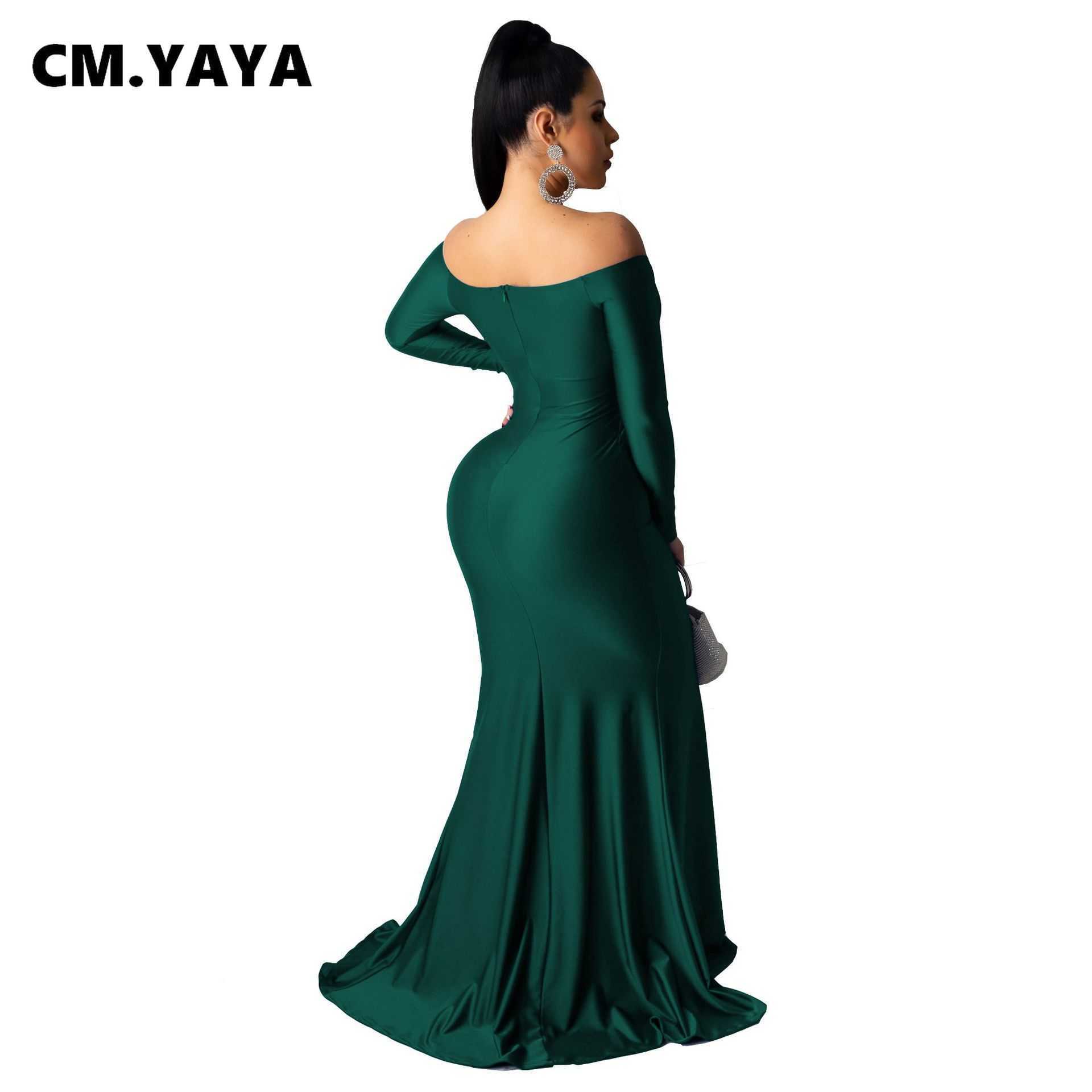 RUKAS Autumn Winter Women Off Shoulder Plunging V-neck High Side Split Mermaid Maxi Dress Sexy Night Party Club Long Dresses
