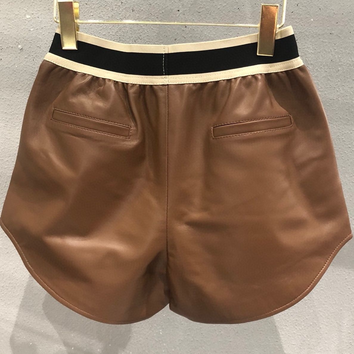 Womens print elastiic waist PU leather shorts SML
