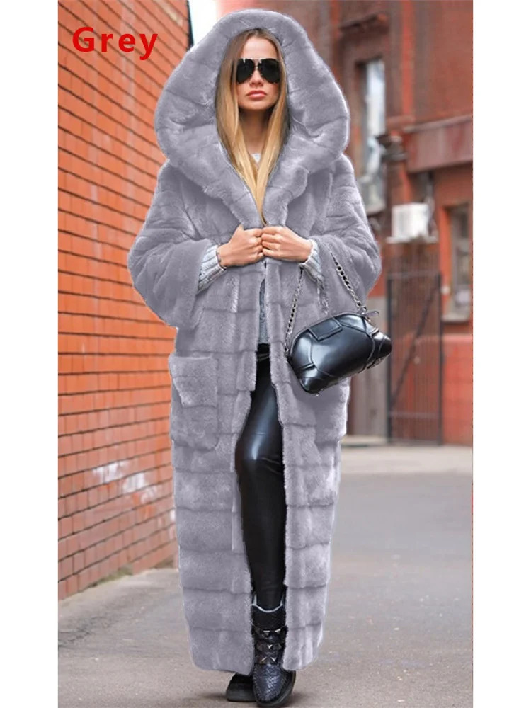 Women's Fur Faux Fur Coat Women Black S-5XL Long Thick Warmth Hooded Mink Fur Jacket Autumn Winter Fashion Pink Streetwear Overcoat Clothing 2311
