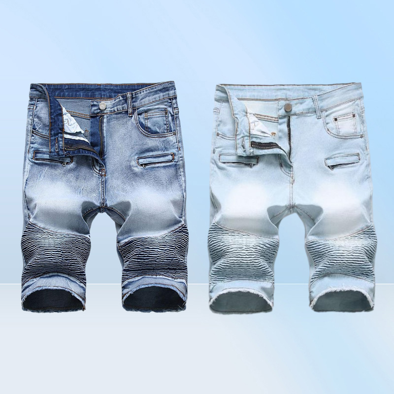 Summer Denim Shorts Men Stretch Slim Fit Short Jeans Mens Designer Cotton Casual Distressed Shorts Knee Length Denim Short