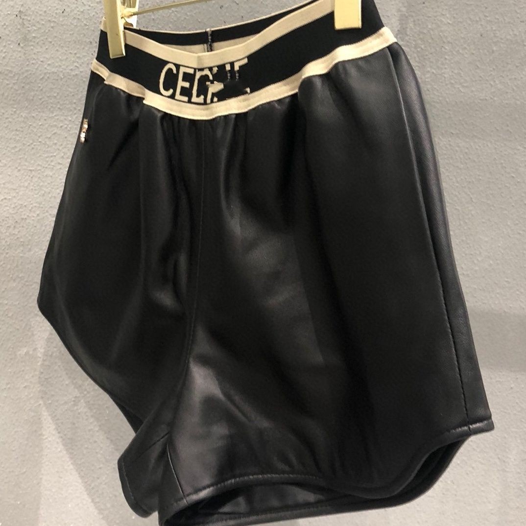 Womens print elastiic waist PU leather shorts SML