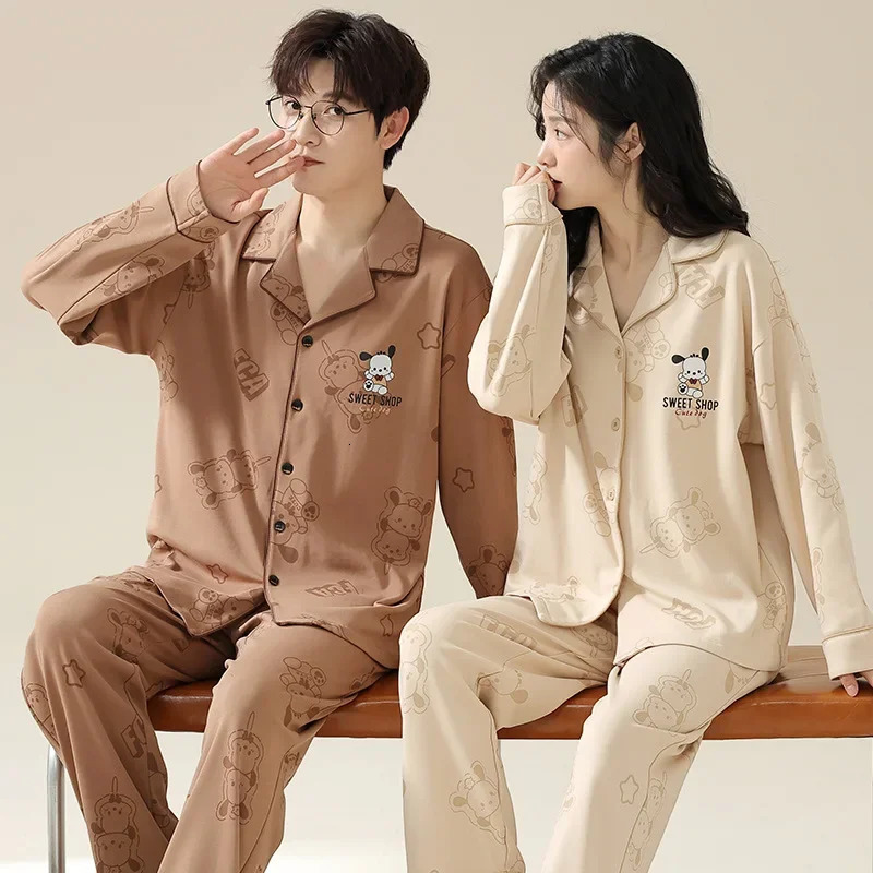 Men's Sleepwear Pajamas Suit Women Spring Autumn Cotton Long Sleeve Casual Large Men Homewear Soft Breathable Couples Nightcloth 231102