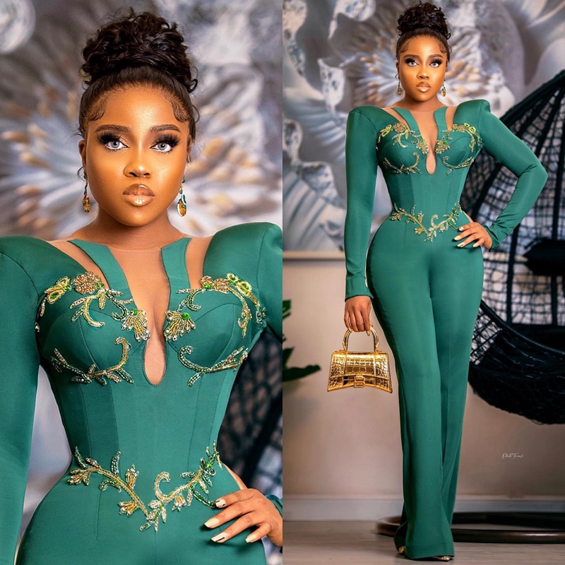 2023 Aso Ebi One-Piece Emerald African Prom Dresses Formal Wear Colthes Jumpsuit Beaded Crystals Ruffle Party Second Reception Gowns Plus Size Evening
