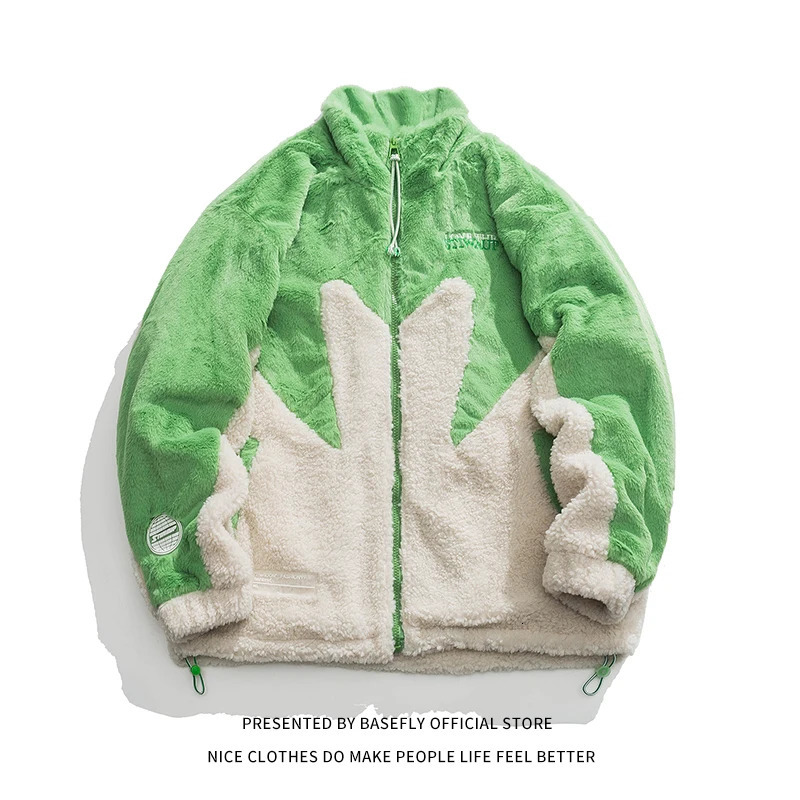 Men's Down Parkas Winter Thick Warm Letter Embroid Maple Leaf Lambswool Sheep Fur Like Men Bomber Coat Unisex Women Jacket High Streetwear Couple