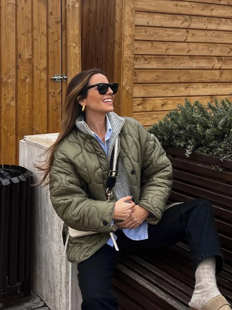 Women's Jackets Winter Solid Quilted For Women Oneck Single Breasted Loose Pocket Coat Female Casual Office Street Cotton Outerwear 231101
