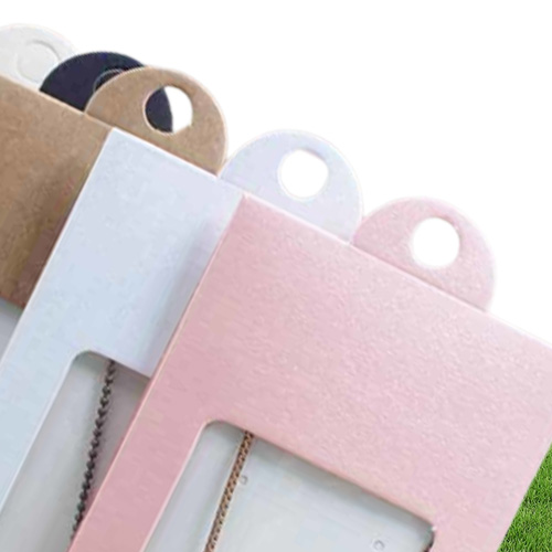 50PCS multi color paper jewelry package display hanger packing box with clear pvc window for necklace earring
