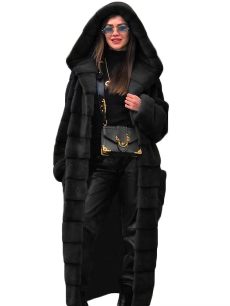Women's Fur Faux Fur Coat Women Black S-5XL Long Thick Warmth Hooded Mink Fur Jacket Autumn Winter Fashion Pink Streetwear Overcoat Clothing 2311