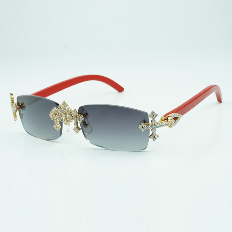 Cross diamond cool sunglasses 3524012 with natural red wooden legs and 56 mm cut lens