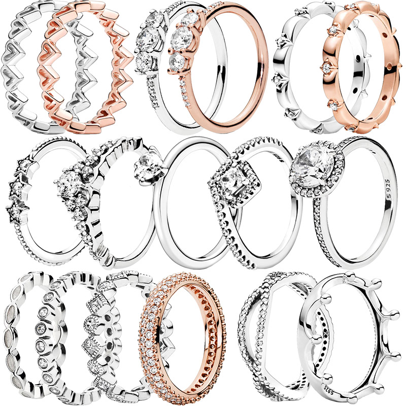 925 Silver Women Fit Pandora Ring Original Heart Crown Fashion Rings Rose Gold Wishbone Heart Crown Celestial Star Clear Zircon CZ
925 Silver Women Fit Pandora Ring Original Heart Crown Fashion Rings Rose Gold Wishbone Heart Crown Celestial Star Clear Zircon CZ