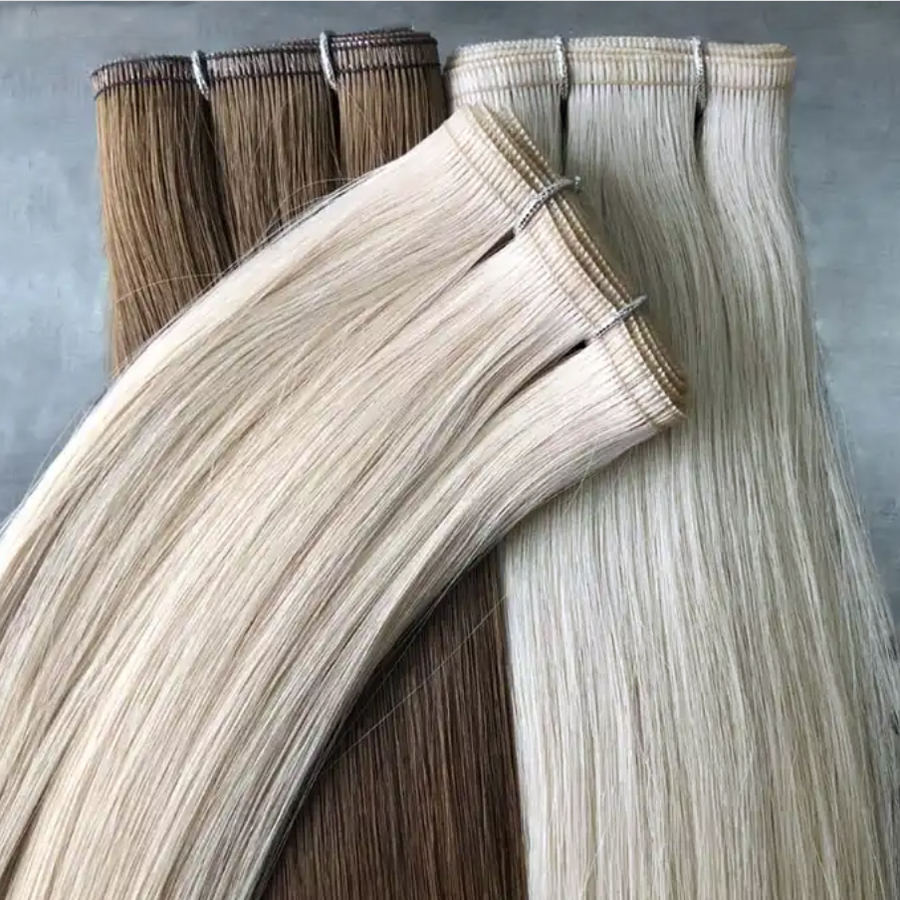 New Hair Extensions Remy Human Hair Weaves Flat Weft Silk Ribbon Hair Bundles Ultra Thin Weft Black Brown Blond 50g/piece 200g/lot Invisible Skin Pu W