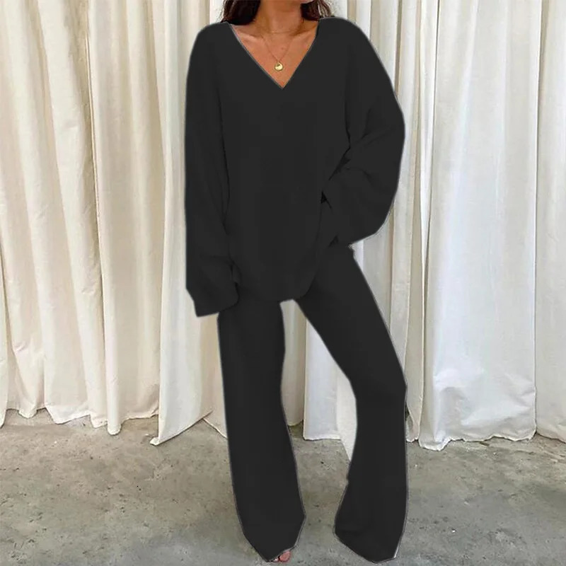 Women's Sleepwear Women Winter Comfort Solid Pajamas Set V-Neck Casual Daily Home Warm TopLong Pants Two Piece Set Warm Sleepwear Pijama S-3XL 23