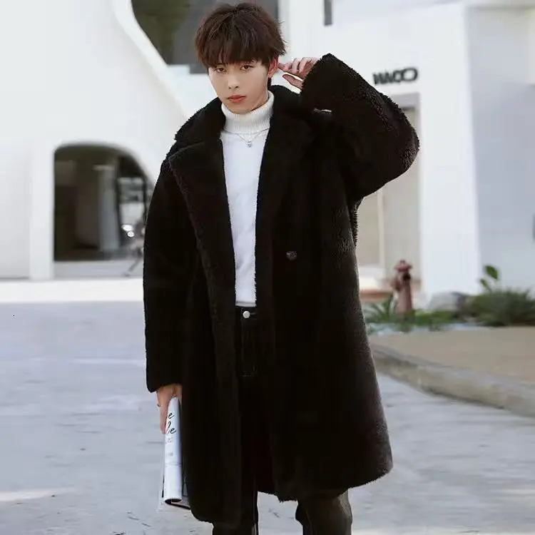 Men's Fur Faux Fur Winter Men Thicken Warm Teddy Bear Coat Long Sleeve Fleece Faux Fur Outwear Casual Loose Long h Overcoats B518 231102