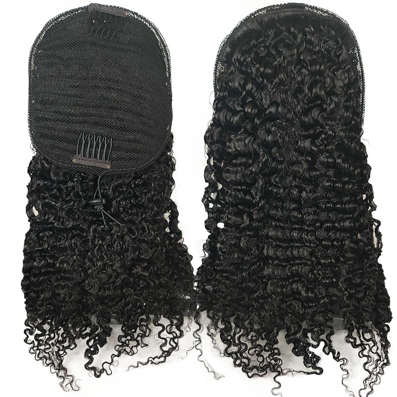 4B 4C Kinky Curly Brazilian Human Hair Ponytail hair extension hair piece natural long Human Hair Drawstring Pony tail with Clips in for Women 140g
