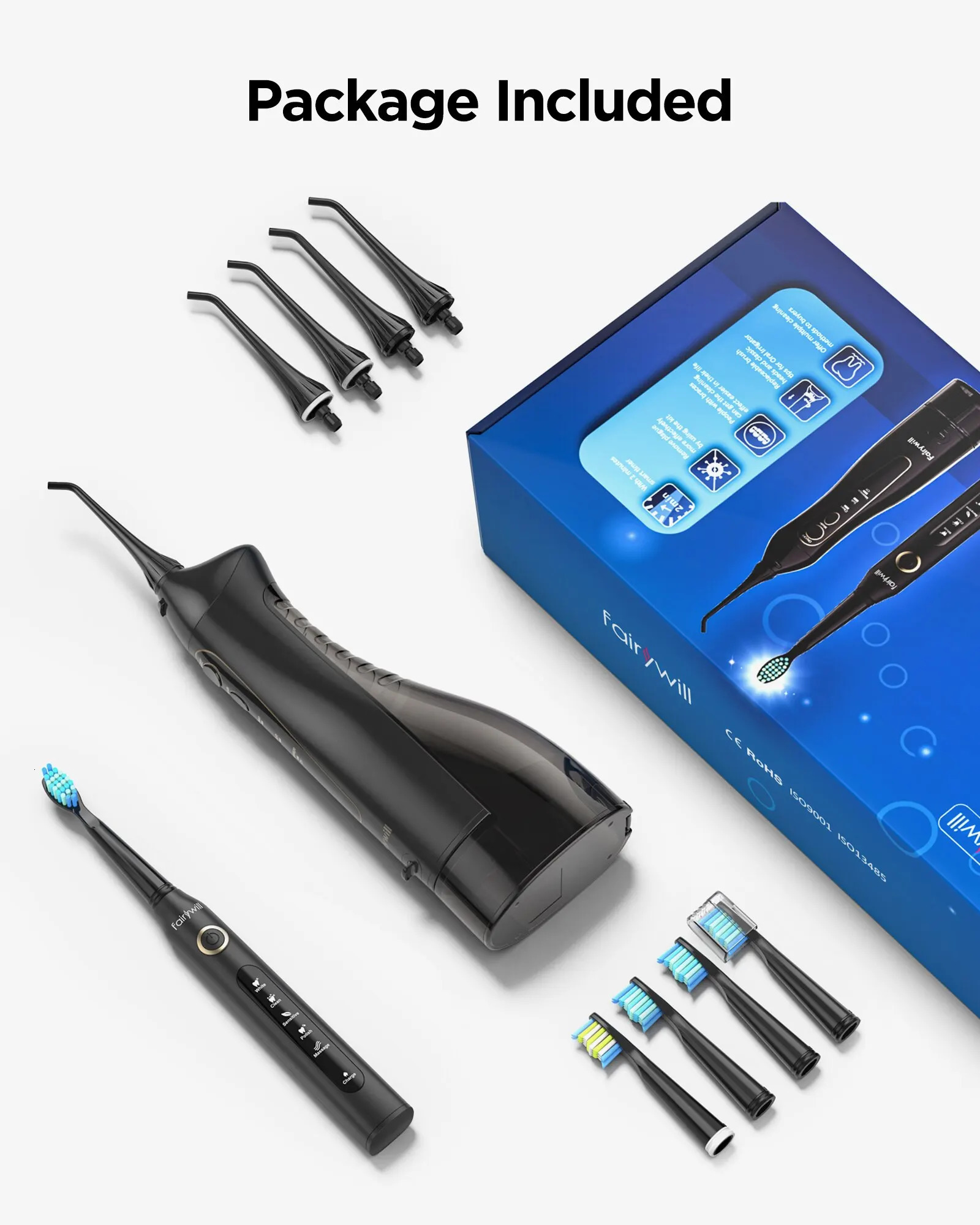 Other Oral Hygiene Fairywill Water Dental Flosser Teeth Portable Cordless USB Oral Irrigator Cleaner IPX7 Waterproof Electric Toothbrush Set Home 2311