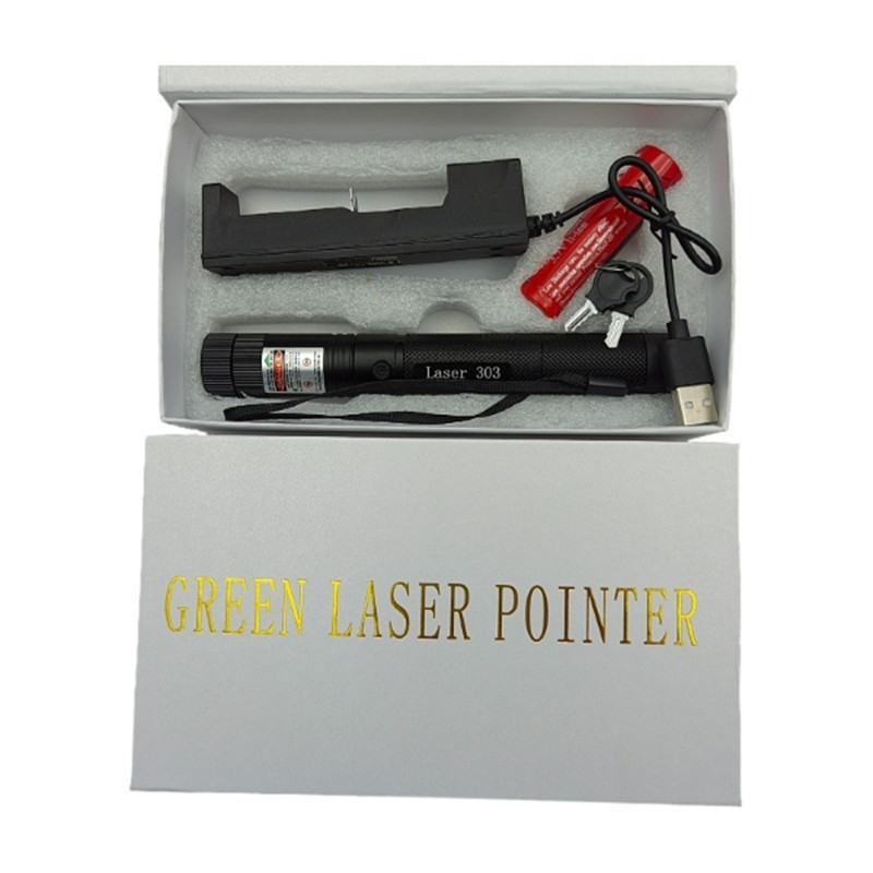 Laser Pointers 303 Green Pen 532nm Adjustable Focus & And Battery Charger EU US VC081 0.5W SYSR With Box Package