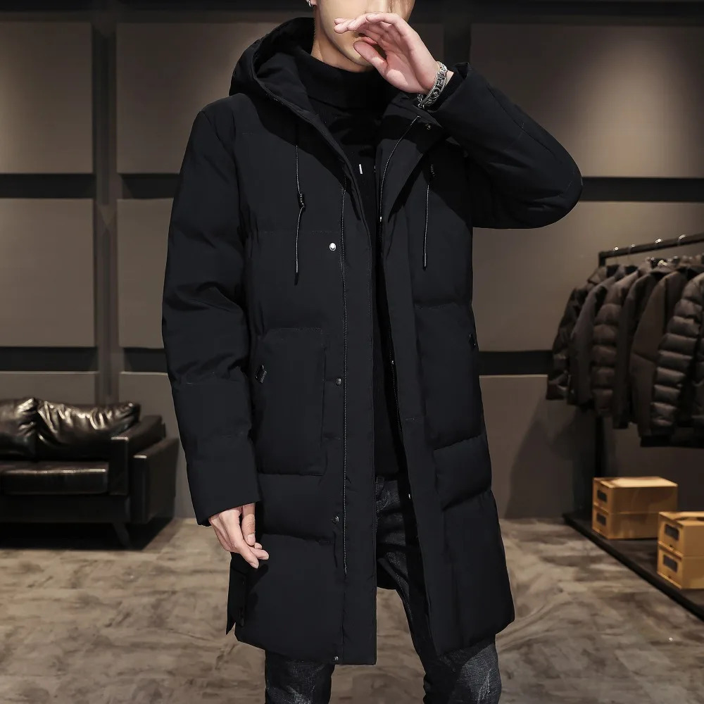 Men's Down Parkas Mid Long Puffer Jacket Men Autumn Winter Parka Jackets With Hood Cotton Pdded Warm Overcoats Streetwear Slim Fit 231102