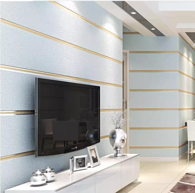 Light grey 3D striped wallpaper Modern simple living room background Hotel light blue thickened wallpaper roll wallpapers