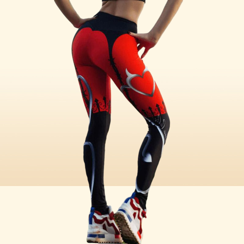 Women039s Leggings Kaminsky Casual Printed Women Push Up High Waist Femme Elastic Workout Trousers Red Heart6071117