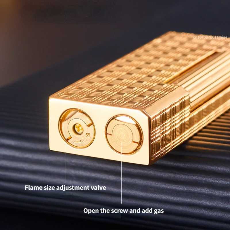 Lighters Derui 3026 Narrow Version Retro Inflatable Grinding Wheel Lighter Side Sliding Ignition 45 Oblique Fire Pipe Men's Gift W260202