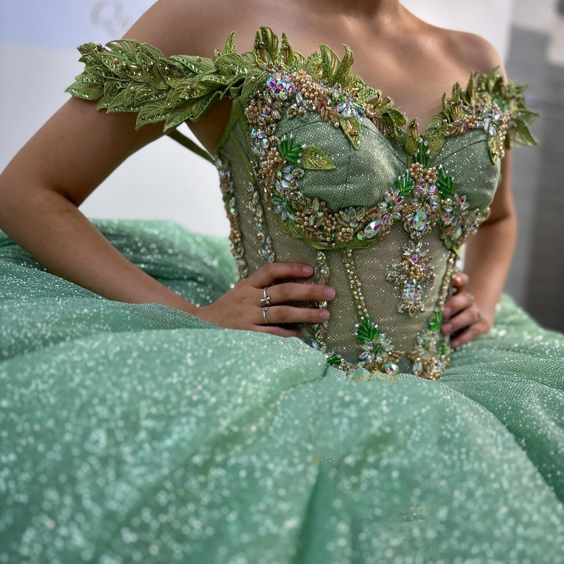 Sage Green Quinceanera Dresses Ball Birthday Party Dress Applique Lace Beads Graduation Gown Sweetheart de 15 anos