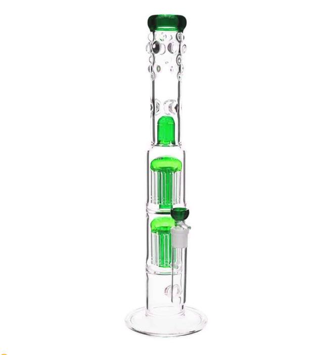 Hookahs Classical Glass Bong 19'' tall "Spoiled Green Speranza" double tree perc dome percolator water pipe