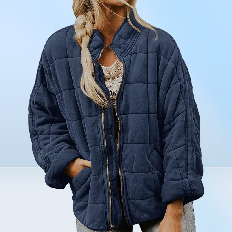 Gauges Women's Jackets Solid Green Plaid Patchwork Long Sleeve Women Dolman Jacket Zipper Loose Gray Streetwear Female Cardigan Wint