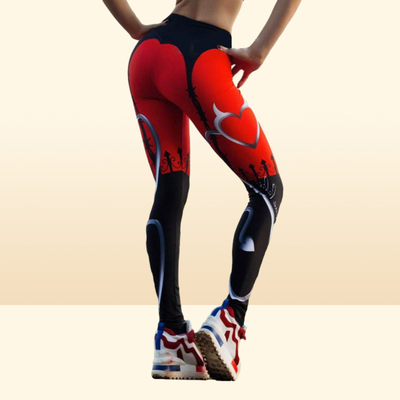 Women039s Leggings Kaminsky Casual Printed Women Push Up High Waist Femme Elastic Workout Trousers Red Heart6071117