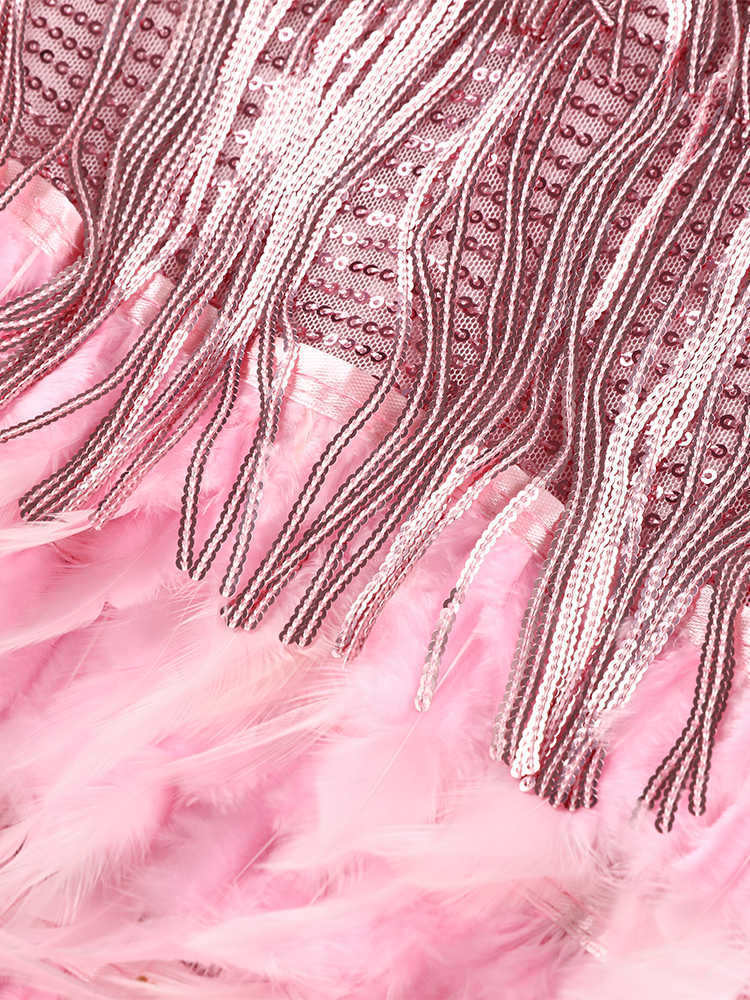 Sexy Women's Fringed Sequin Feather Stitching Dress 2023 Summer Slim V-Neck Off Shoulder Dresses Female Backless Slip Mini Robe