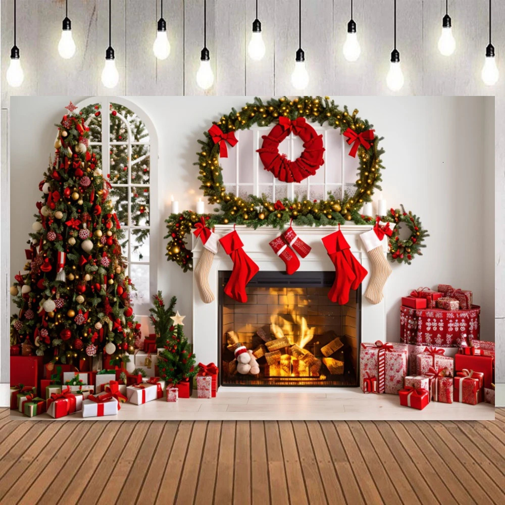 Christmas Decorations Christmas Backdrop for Pography Xmas Tree Window Fireplace Gift Santa Winter Family Party Decor Banner Po Background 231101