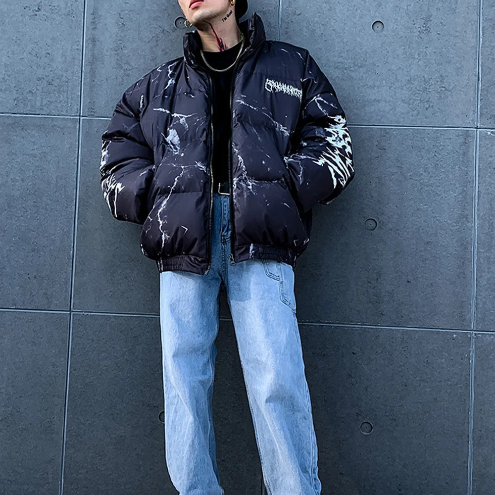 Men's Down Parkas Hurt Bear Print Hip Hop Jacket Winter Jackets Men Oversize Streetwear Harajuku Padded jacket Coat Warm Outwear 231101