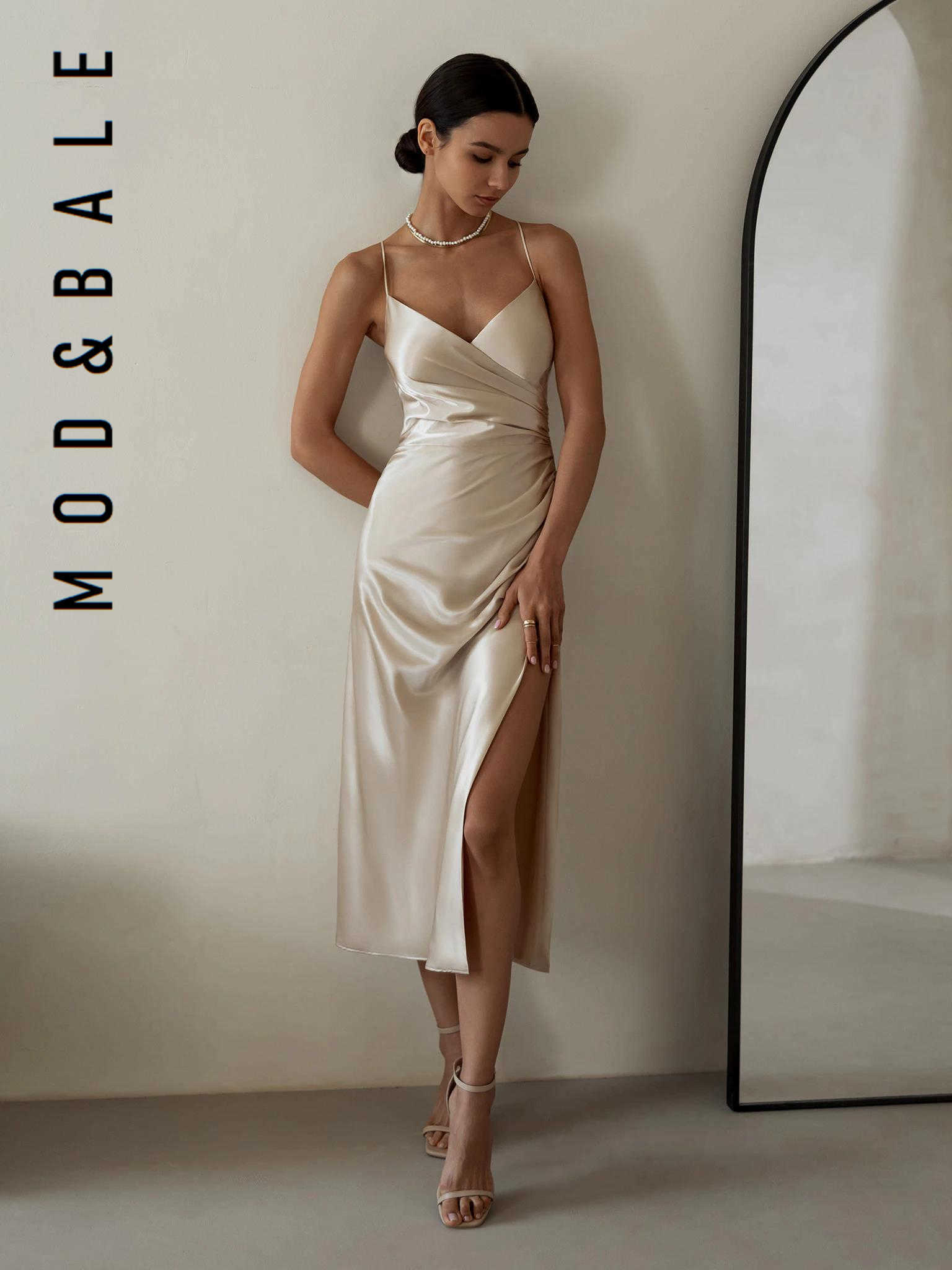 2023 Evening Dress Summer Satin Tight Dress Color Women Sexy Sling High Slit Fashion Long Skirt Party Club Ladies Dresses