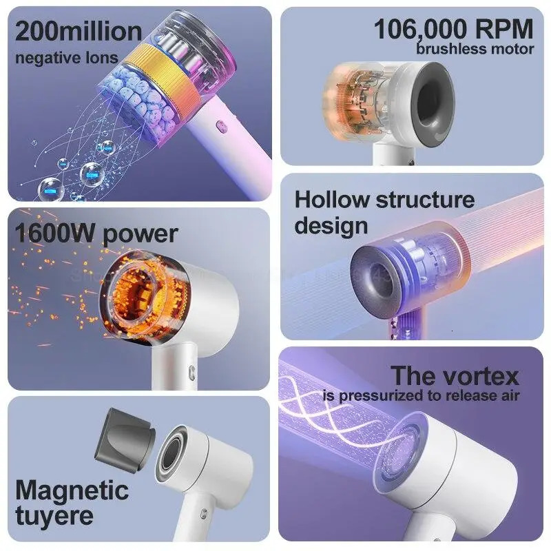 Hair Dryers Leafless Hair Dryer Negative Ion hair care Professinal Quick Dry 220V Home Powerful Hairdryer Constant Anion Electric Hair Dryer 231102