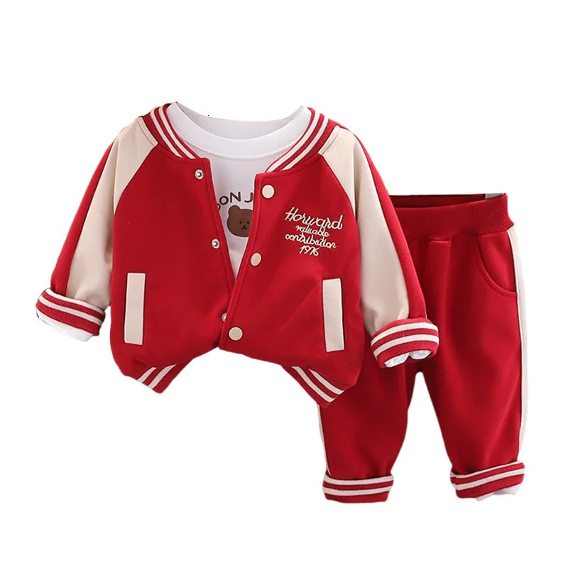 Clothing Sets Autumn Toddler Boy 3PCS Clothes Set Letter Pullovers Embroidery Baseball Uniform Suits Spliced Sports Pant Baby Outfits 231102