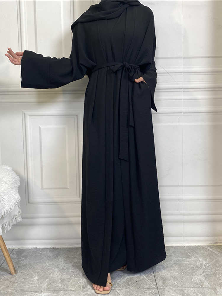 Autumn Winter Muslim Woman Set Minimalist Matching Outfits Abaya Kimono Sleeveless Dress Dubai Turkish Modesty Casual Ramadan