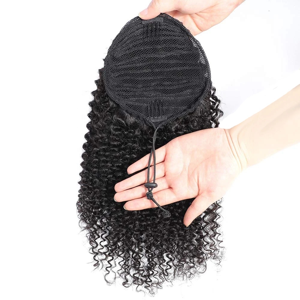 4B 4C Kinky Curly Brazilian Human Hair Ponytail hair extension hair piece natural long Human Hair Drawstring Pony tail with Clips in for Women 140g