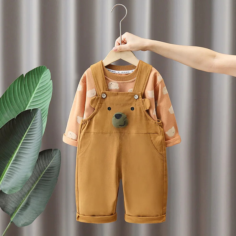 Clothing Sets Spring Autumn Children Boy 2PCS Clothes Set Bear Printed Long Sleeve Pullovers Cartoon Infant Baby Jumpsuit Kids Outfits 231102