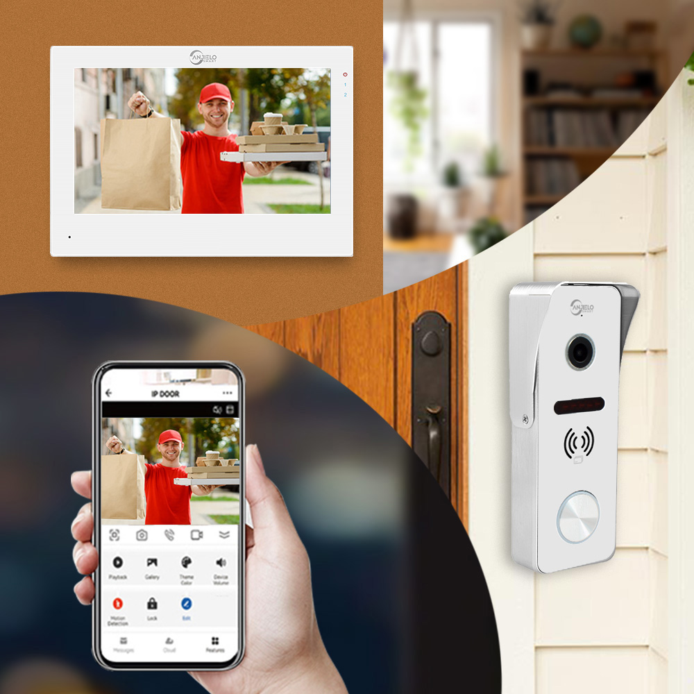 Anjielosmart 7 Inch Wireless Wifi Smart Home Video Door kit Intercom System with 1080p Monitor Rainproof Doorbell Camera