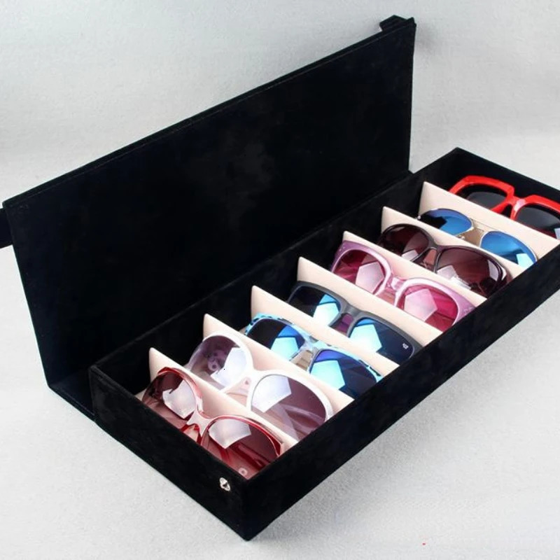 Sunglasses Cases High Quality Glasses Case 8 Slot Grids Eyeglass Sunglasses Glasses Storage Display Grid Stand Case Box Holder Glasses Organizer 23110