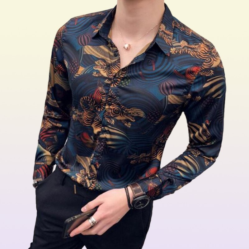 Gauges Animal Printed Dress Shirts Men Slim Fit Camisa Social Masculina Long Sleeve Shirt Fashion Mens Clothes Mauchley