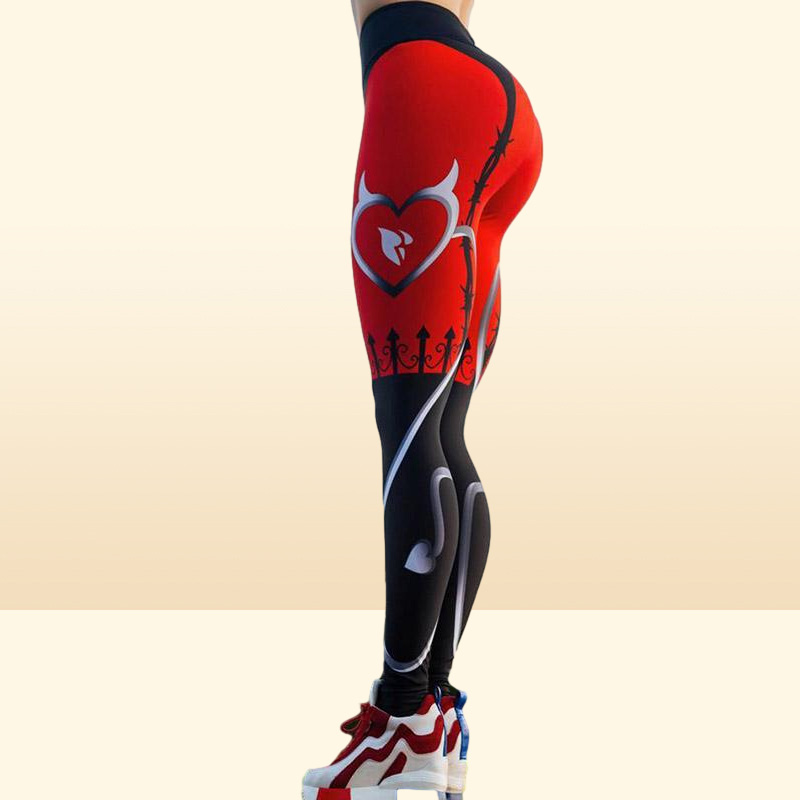 Women039s Leggings Kaminsky Casual Printed Women Push Up High Waist Femme Elastic Workout Trousers Red Heart6071117