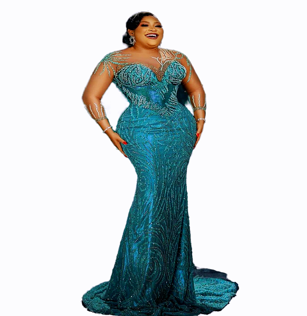 Nov Aso Ebi Arabic Mermaid Hunter Gn Prom Dress Sequined Lace Beaded Evening Formal Party Second Reception Birthday Engagement Gowns Dresses Robe De