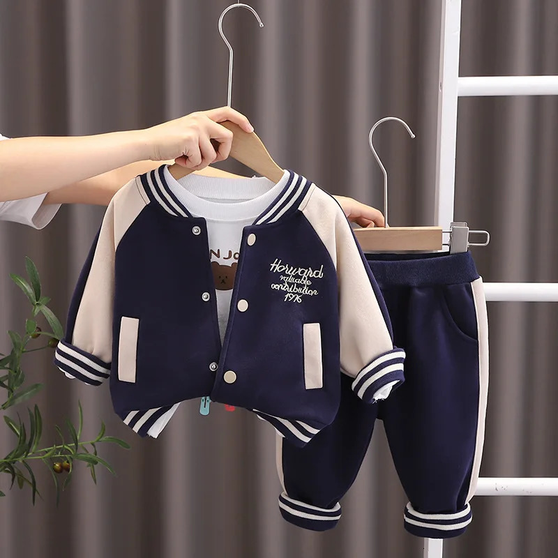 Clothing Sets Autumn Toddler Boy 3PCS Clothes Set Letter Pullovers Embroidery Baseball Uniform Suits Spliced Sports Pant Baby Outfits 231102