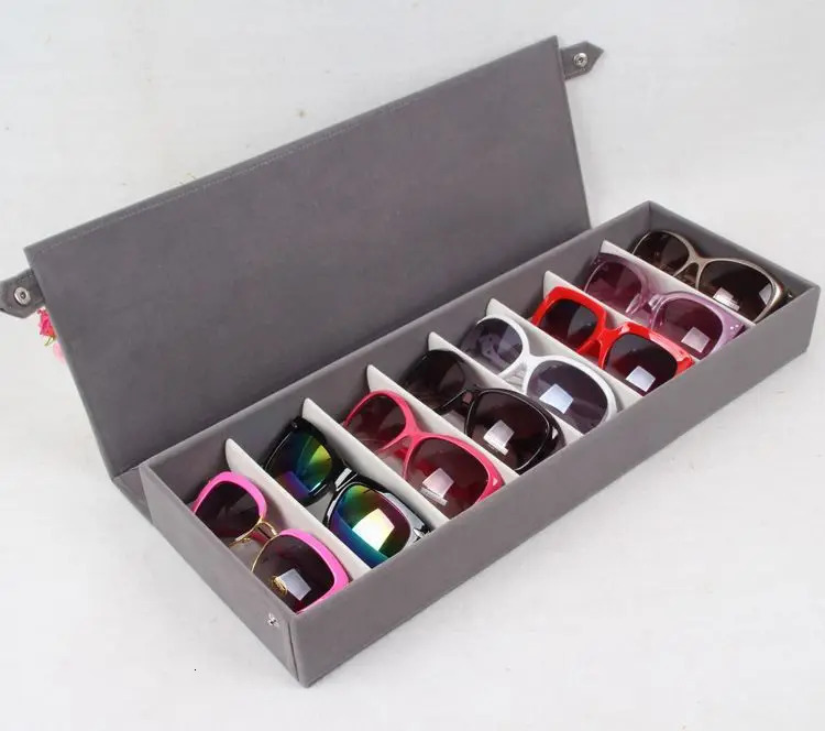 Sunglasses Cases High Quality Glasses Case 8 Slot Grids Eyeglass Sunglasses Glasses Storage Display Grid Stand Case Box Holder Glasses Organizer 23110