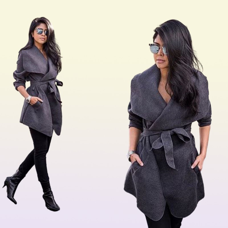 Winter Coat Women Wool Jacket Coats with Waist Belt Camel F0275 Big Collar S7169065