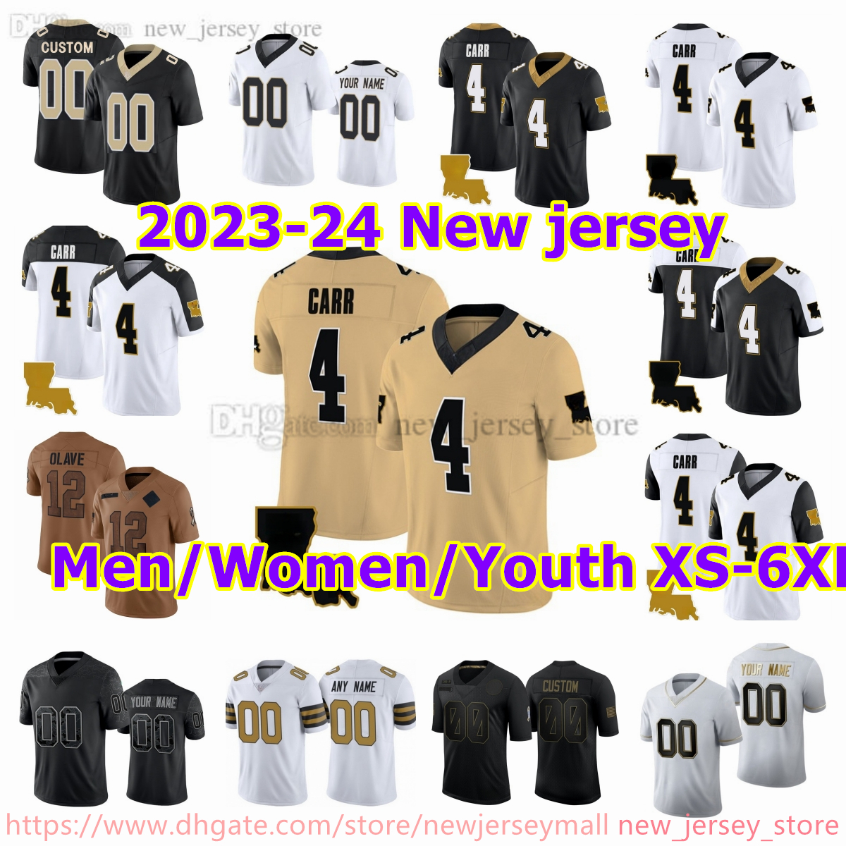 Custom 2024 Saints Football Jersey DIY Jerseys Polyester Breathable Men Women Youth XS-6XL Any Name Number Patch