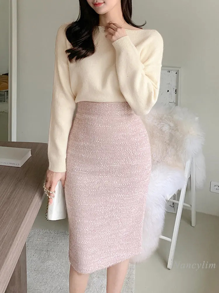 Skirts Women's Spring Winter Woolen Skirt Mid-Length High Waist One-Step Hip Skirts Office Wear Slim Fit Apricot Wool Blends Skirt 231101
