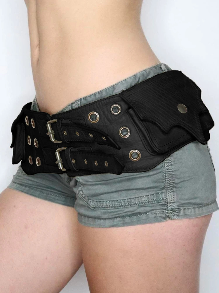 Belts IAMSURE Vintage Big Pockets Pu Leather Belt Y2K Safari Style Women'S Outdoor Fashion Skirts Jeans Trouser Decorative Waistband 231101